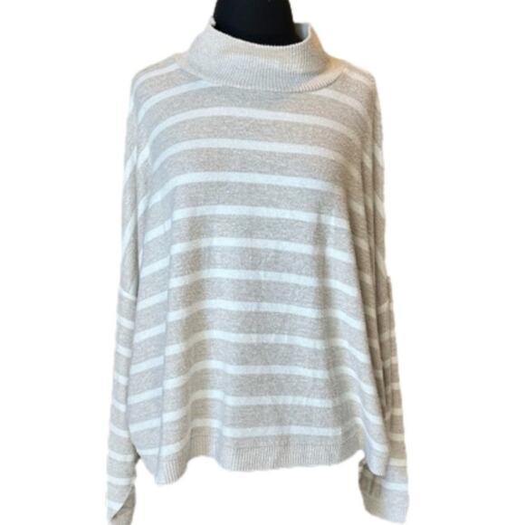 Lucky Brand Pullover Cloud Mock Neck Sweater Top Stripes Soft Casual Size XXL - Picture 2 of 14